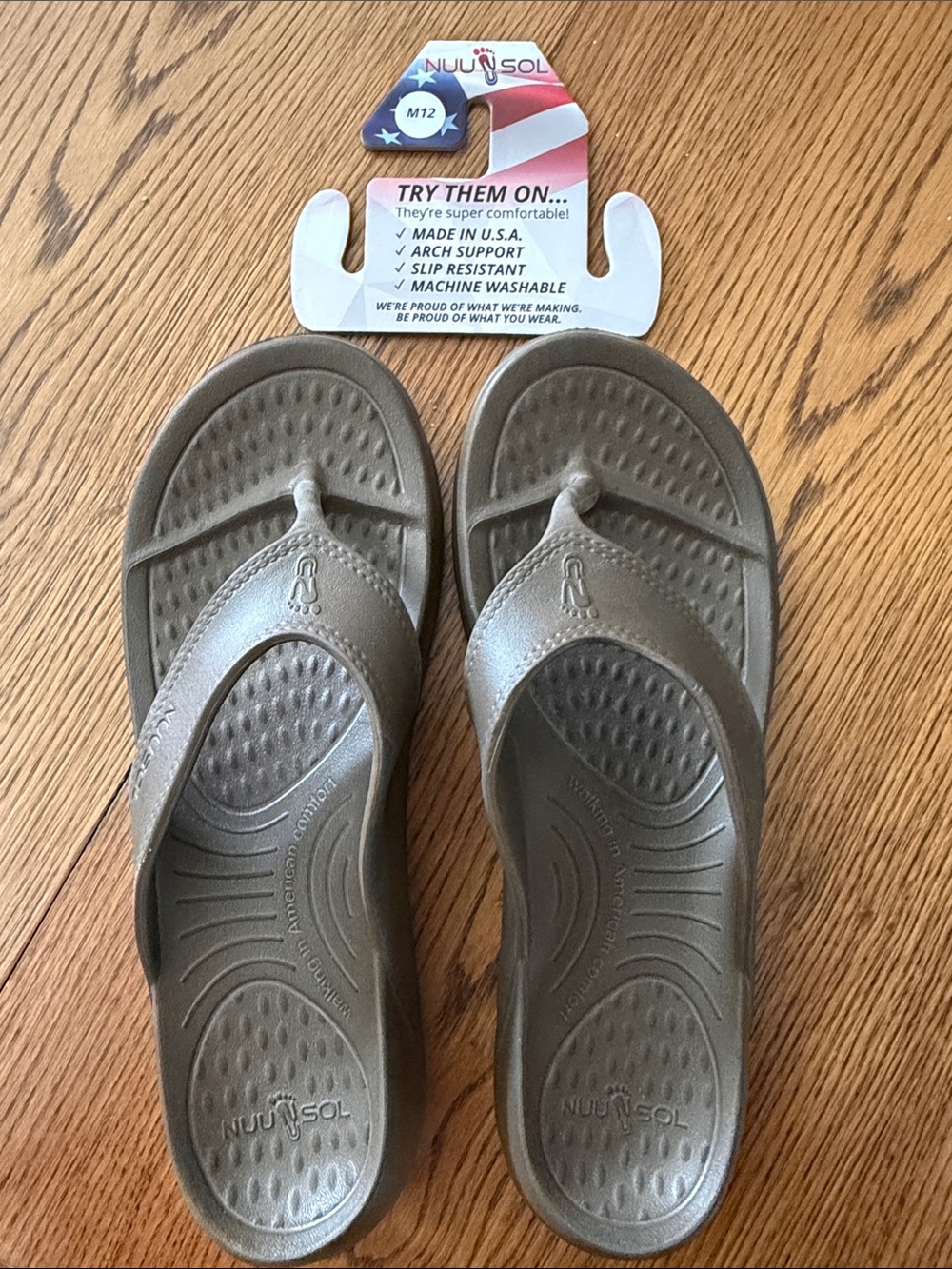 Men’s Sz 12 NUUSOL Cascade Smoked Bronze Flip Flop Sandals - Arch Support USA